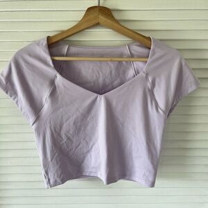 Aerie Offline V Neck Crop Top Fitted Shelf Bra Sz Large